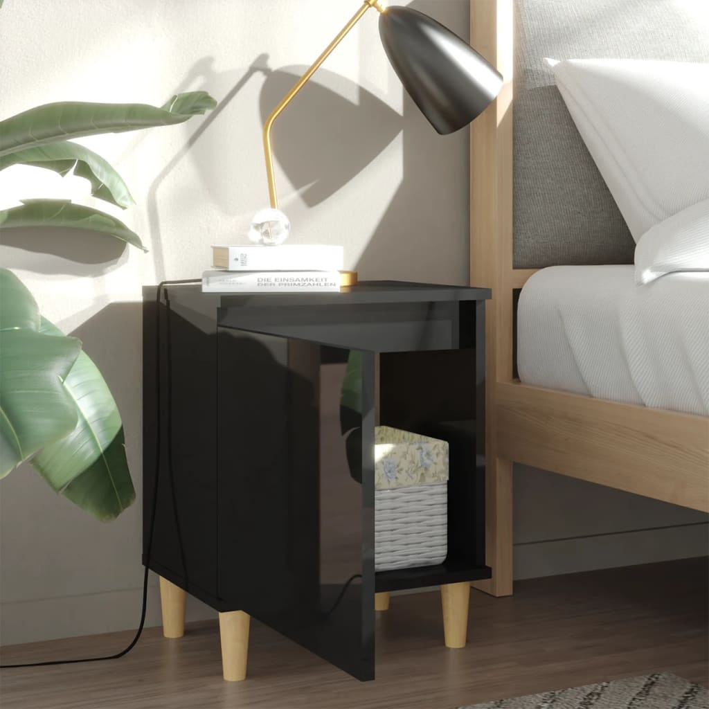 Nachtkastje met houten poten 40x30x50 cm hoogglans zwart Nachtkastjes | Creëer jouw Trendy Thuis | Gratis bezorgd & Retour | Trendy.nl