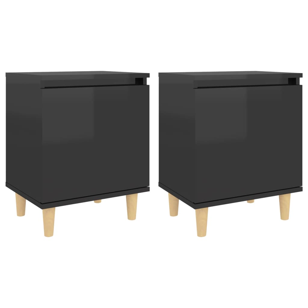 Nachtkastjes 2 st met houten poten 40x30x50 cm hoogglans zwart Nachtkastjes | Creëer jouw Trendy Thuis | Gratis bezorgd & Retour | Trendy.nl