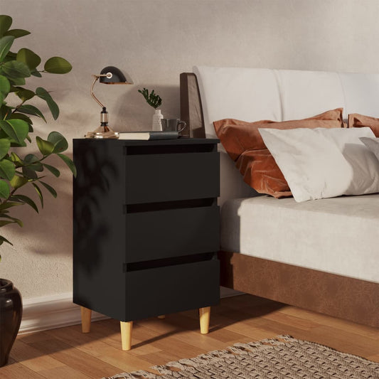 Nachtkastje met massief houten poten 40x35x69 cm zwart Nachtkastjes | Creëer jouw Trendy Thuis | Gratis bezorgd & Retour | Trendy.nl