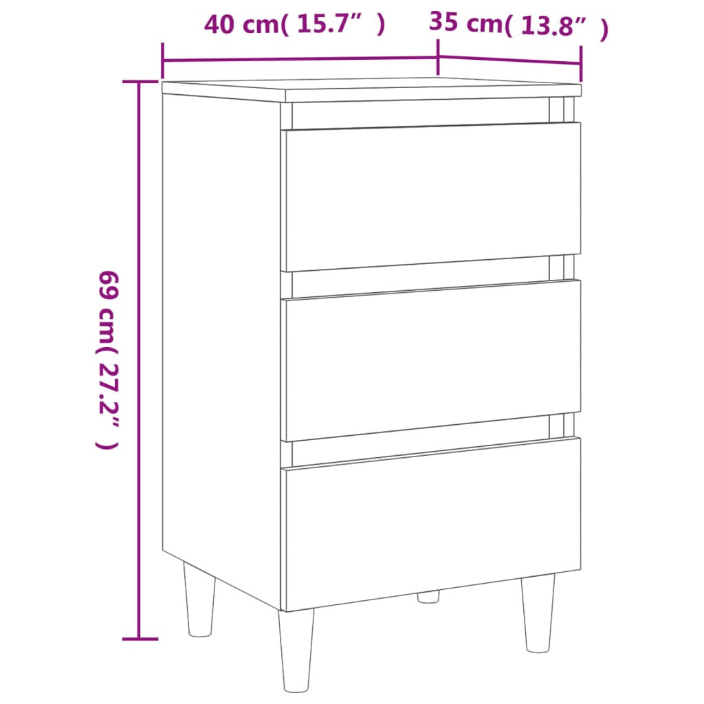 Nachtkastje met houten poten 40x35x69 cm sonoma eikenkleurig Nachtkastjes | Creëer jouw Trendy Thuis | Gratis bezorgd & Retour | Trendy.nl