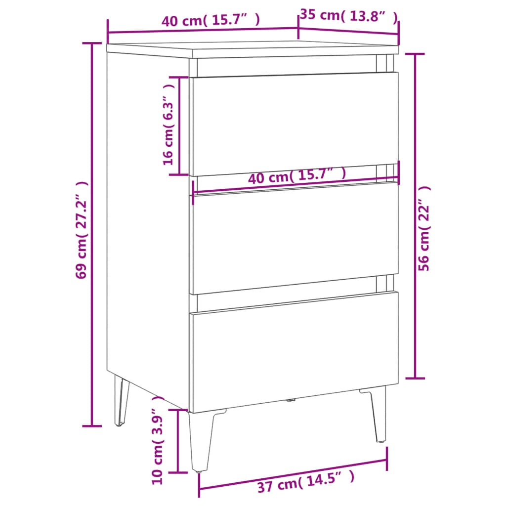 Nachtkastje met metalen poten 40x35x69 cm wit Nachtkastjes | Creëer jouw Trendy Thuis | Gratis bezorgd & Retour | Trendy.nl