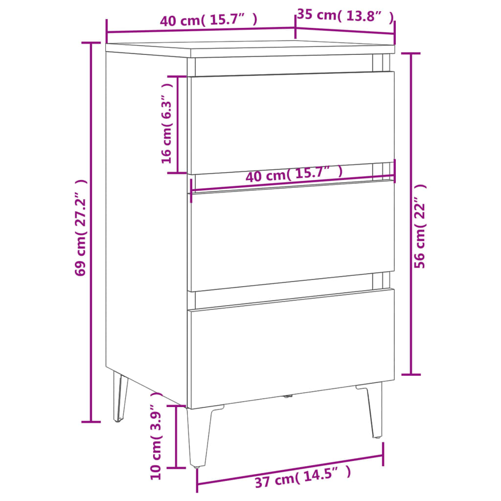 Nachtkastje met metalen poten 40x35x69 cm zwart Nachtkastjes | Creëer jouw Trendy Thuis | Gratis bezorgd & Retour | Trendy.nl