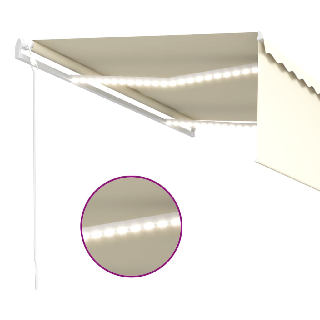 Luifel automatisch met rolgordijn LED windsensor 4,5x3 m crème
