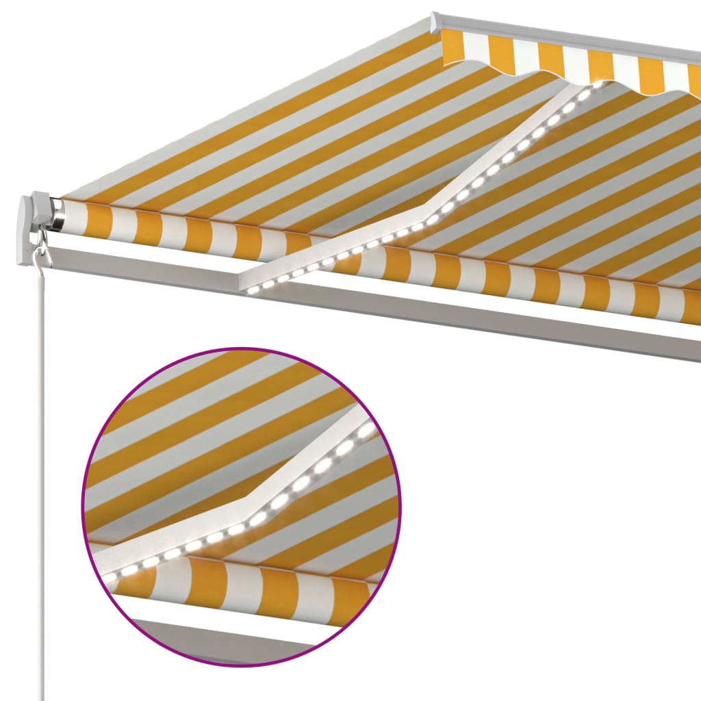 Luifel automatisch met LED en windsensor 5x3,5 m geel en wit