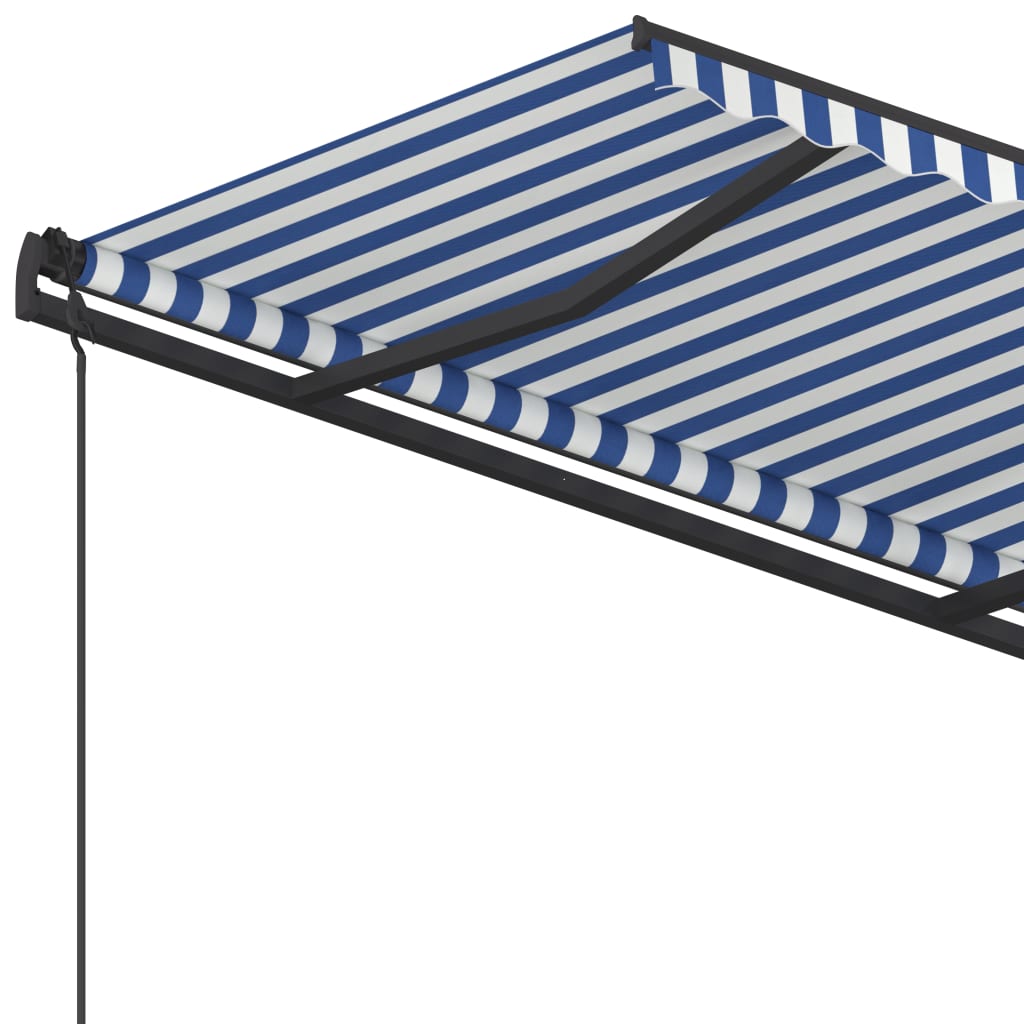 Luifel automatisch uittrekbaar met palen 5x3,5 m blauw en wit