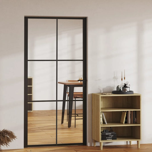 Binnendeur 102,5x201,5 cm ESG-glas en aluminium zwart Voordeuren | Creëer jouw Trendy Thuis | Gratis bezorgd & Retour | Trendy.nl
