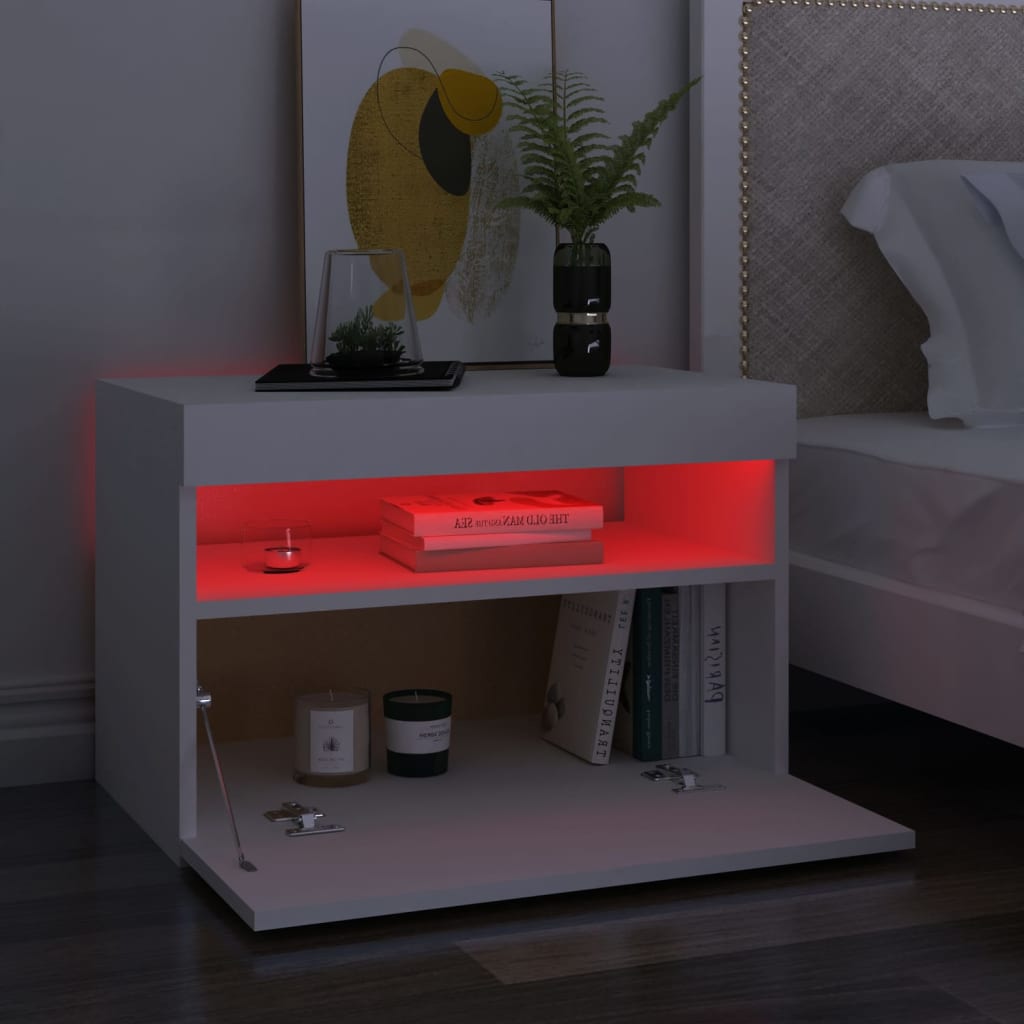 Nachtkastje met LED-verlichting 60x35x40 cm bewerkt hout wit Nachtkastjes | Creëer jouw Trendy Thuis | Gratis bezorgd & Retour | Trendy.nl