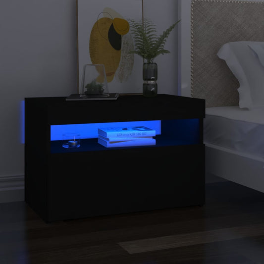 Nachtkastje met LED-verlichting 60x35x40 cm bewerkt hout zwart Nachtkastjes | Creëer jouw Trendy Thuis | Gratis bezorgd & Retour | Trendy.nl