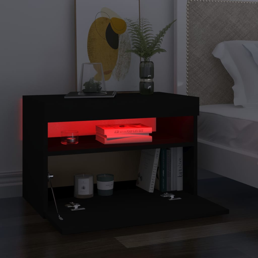 Nachtkastje 2 st LED-verlichting 60x35x40 cm bewerkt hout zwart Nachtkastjes | Creëer jouw Trendy Thuis | Gratis bezorgd & Retour | Trendy.nl