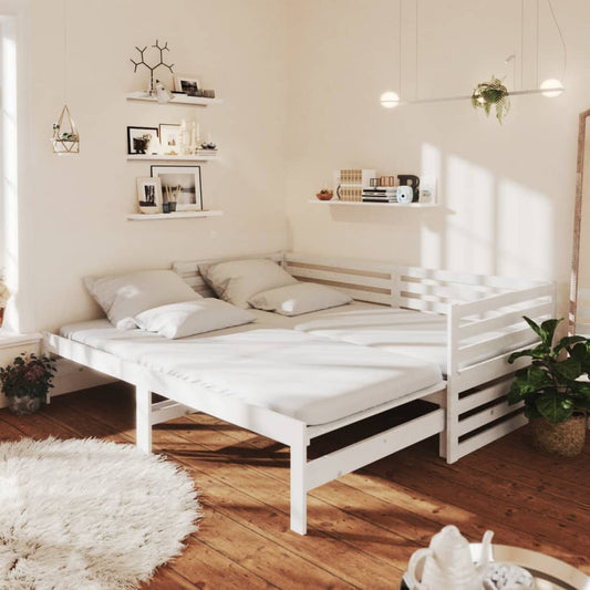 Bedbank uitschuifbaar massief grenenhout wit 2x(90x200) cm Bedden & bedframes | Creëer jouw Trendy Thuis | Gratis bezorgd & Retour | Trendy.nl