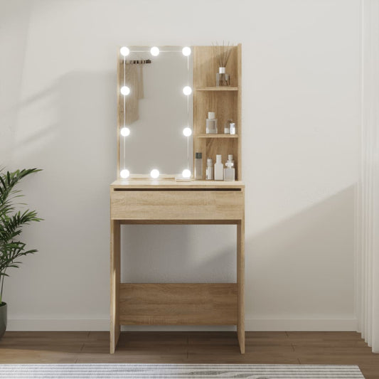 Moderne Kaptafel met LED-verlichting - Sonoma Eiken - Afmetingen 60x40x140 cm Slaapkamerkaptafels | Creëer jouw Trendy Thuis | Gratis bezorgd & Retour | Trendy.nl