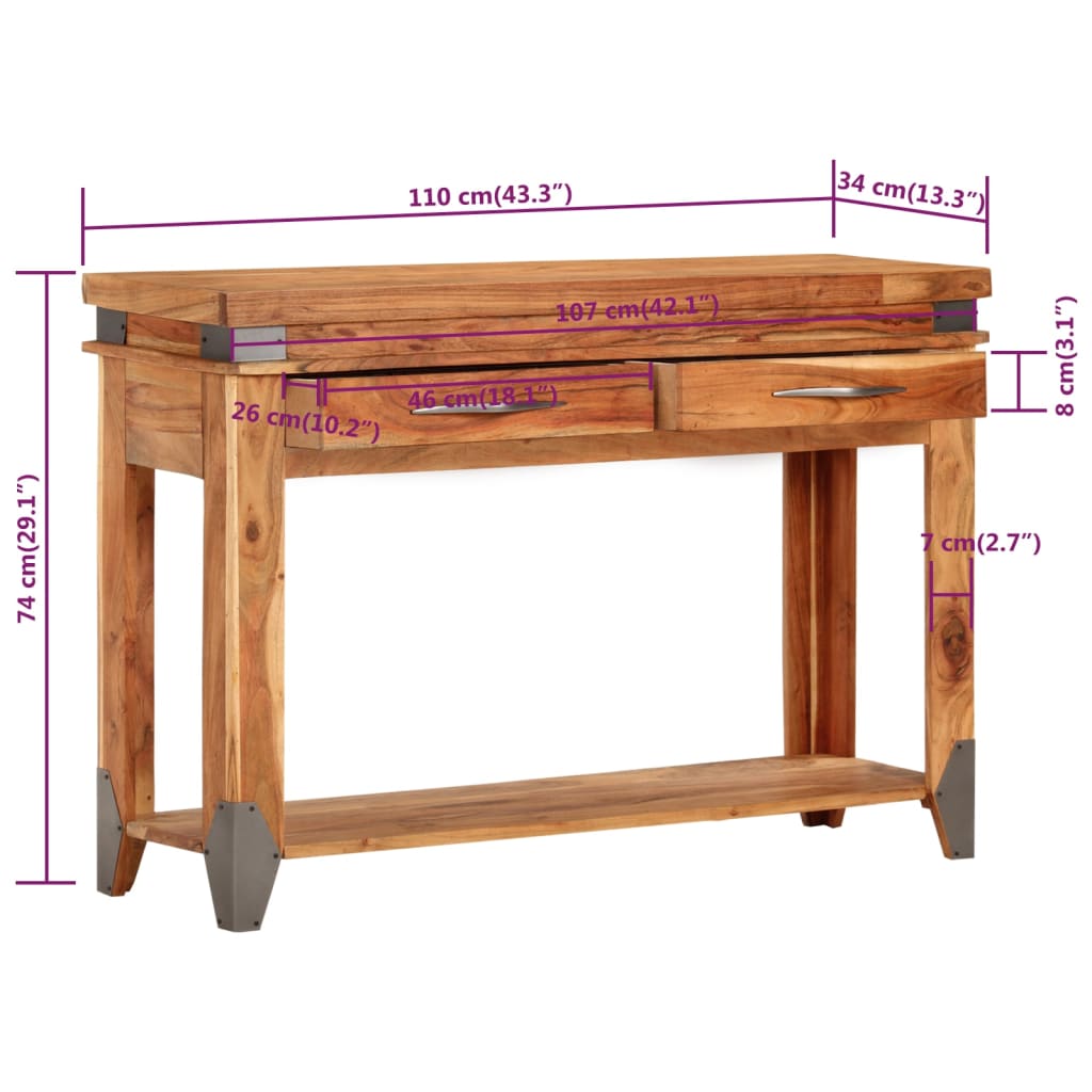 Wandtafel 110x34x74 cm massief acaciahout Nachtkastjes | Creëer jouw Trendy Thuis | Gratis bezorgd & Retour | Trendy.nl