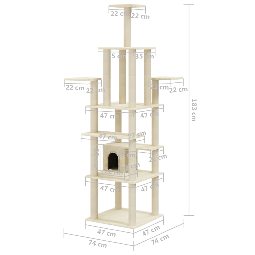 Kattenkrabpaal met sisal krabpalen 183 cm crèmekleurig Kattenmeubels | Creëer jouw Trendy Thuis | Gratis bezorgd & Retour | Trendy.nl