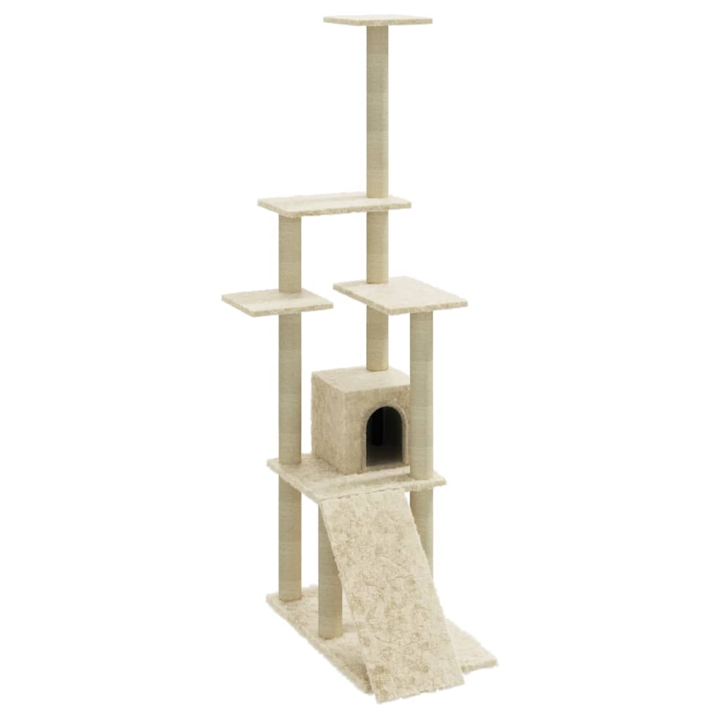 Kattenmeubel met sisal krabpalen 155 cm crèmekleurig Kattenmeubels | Creëer jouw Trendy Thuis | Gratis bezorgd & Retour | Trendy.nl