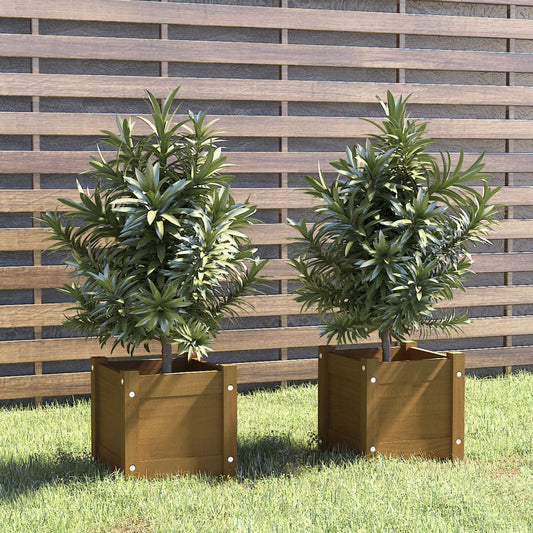 Plantenbakken 2 st 31x31x31 cm massief grenenhout honingbruin Bloempotten & plantenbakken | Creëer jouw Trendy Thuis | Gratis bezorgd & Retour | Trendy.nl