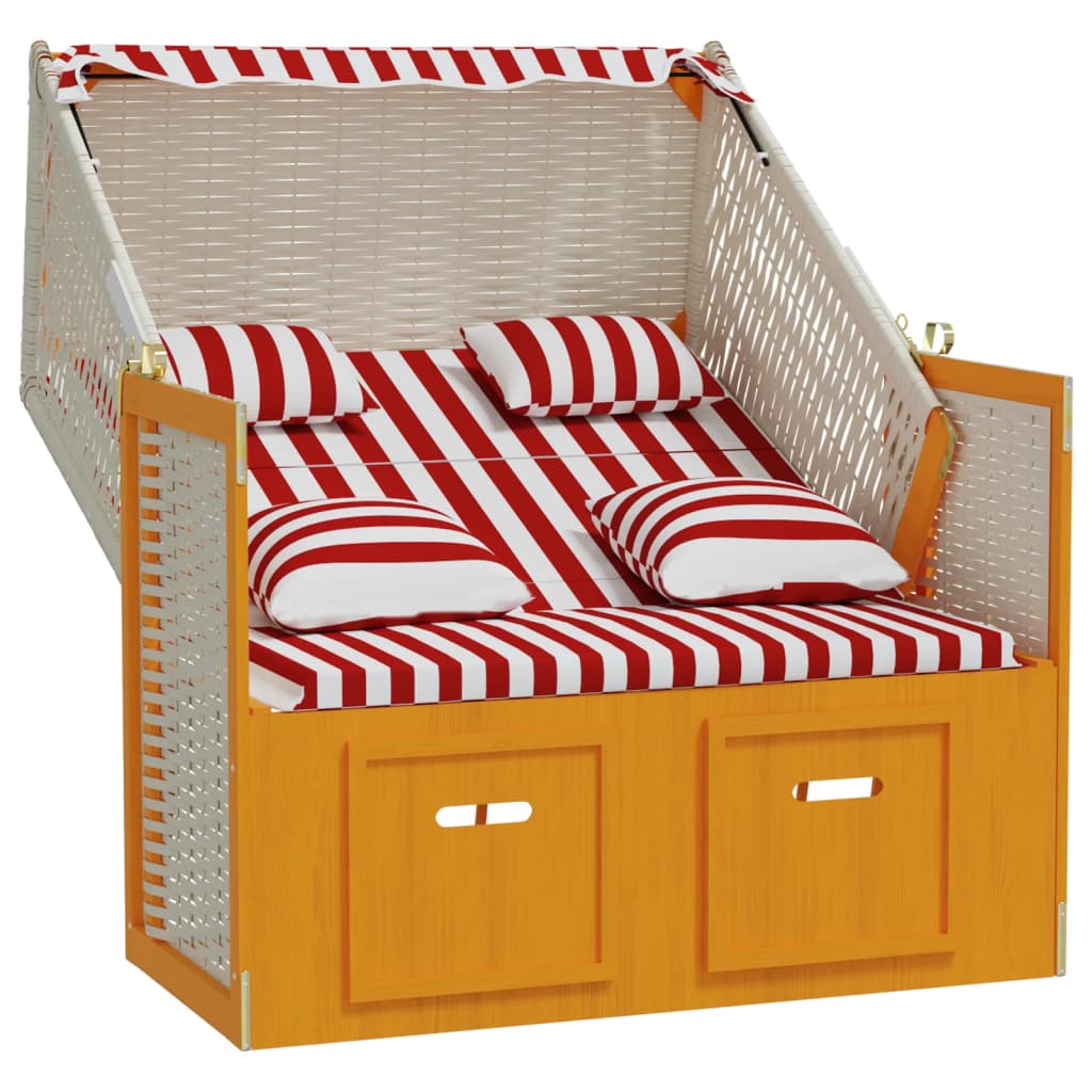Strandstoel met kussens poly rattan en hout rood en wit Ligstoelen | Creëer jouw Trendy Thuis | Gratis bezorgd & Retour | Trendy.nl