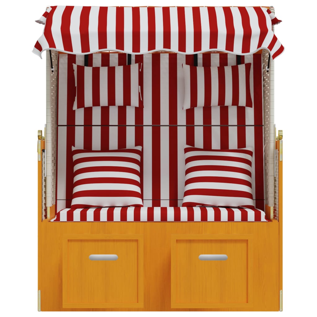 Strandstoel met kussens poly rattan en hout rood en wit Ligstoelen | Creëer jouw Trendy Thuis | Gratis bezorgd & Retour | Trendy.nl