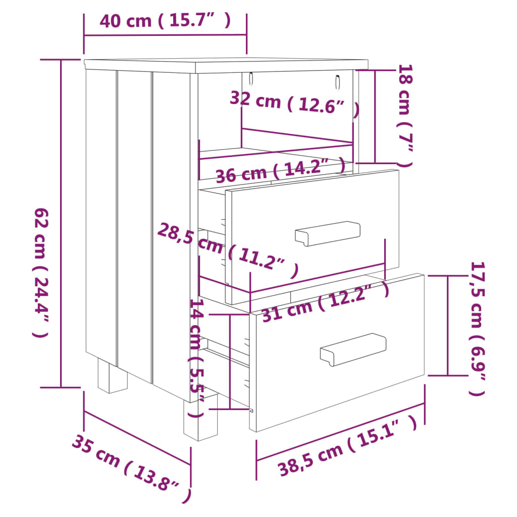 Nachtkastjes HAMAR 2 st 40x35x62 cm massief grenenhout wit Nachtkastjes | Creëer jouw Trendy Thuis | Gratis bezorgd & Retour | Trendy.nl