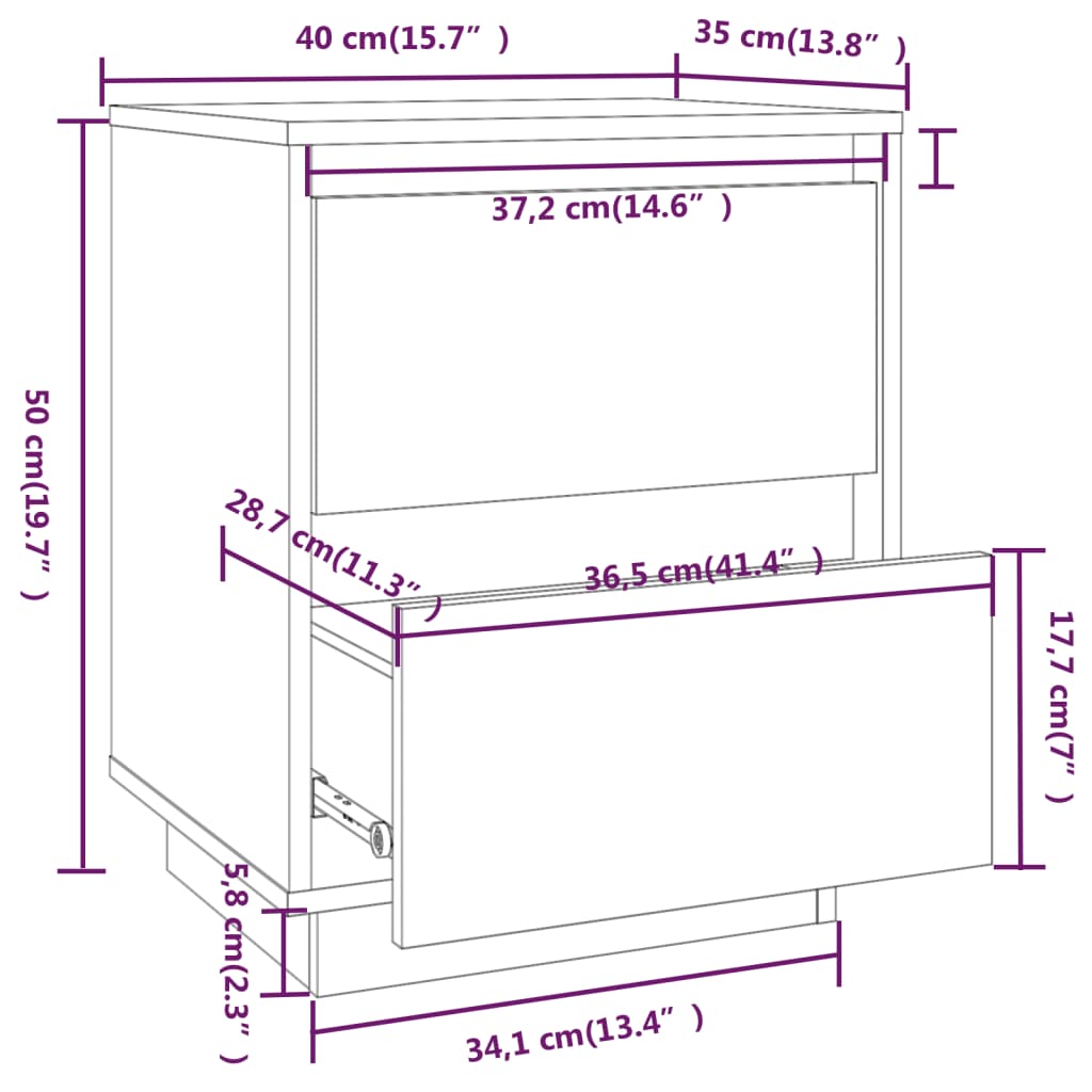 Nachtkastje 40x35x50 cm massief grenenhout Nachtkastjes | Creëer jouw Trendy Thuis | Gratis bezorgd & Retour | Trendy.nl