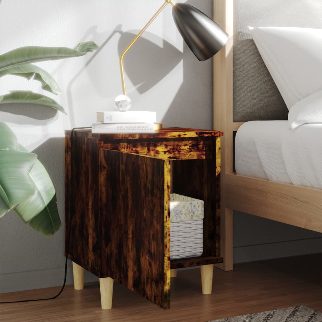 Nachtkastje met houten poten 40x30x50 cm gerookt eikenkleurig Nachtkastjes | Creëer jouw Trendy Thuis | Gratis bezorgd & Retour | Trendy.nl
