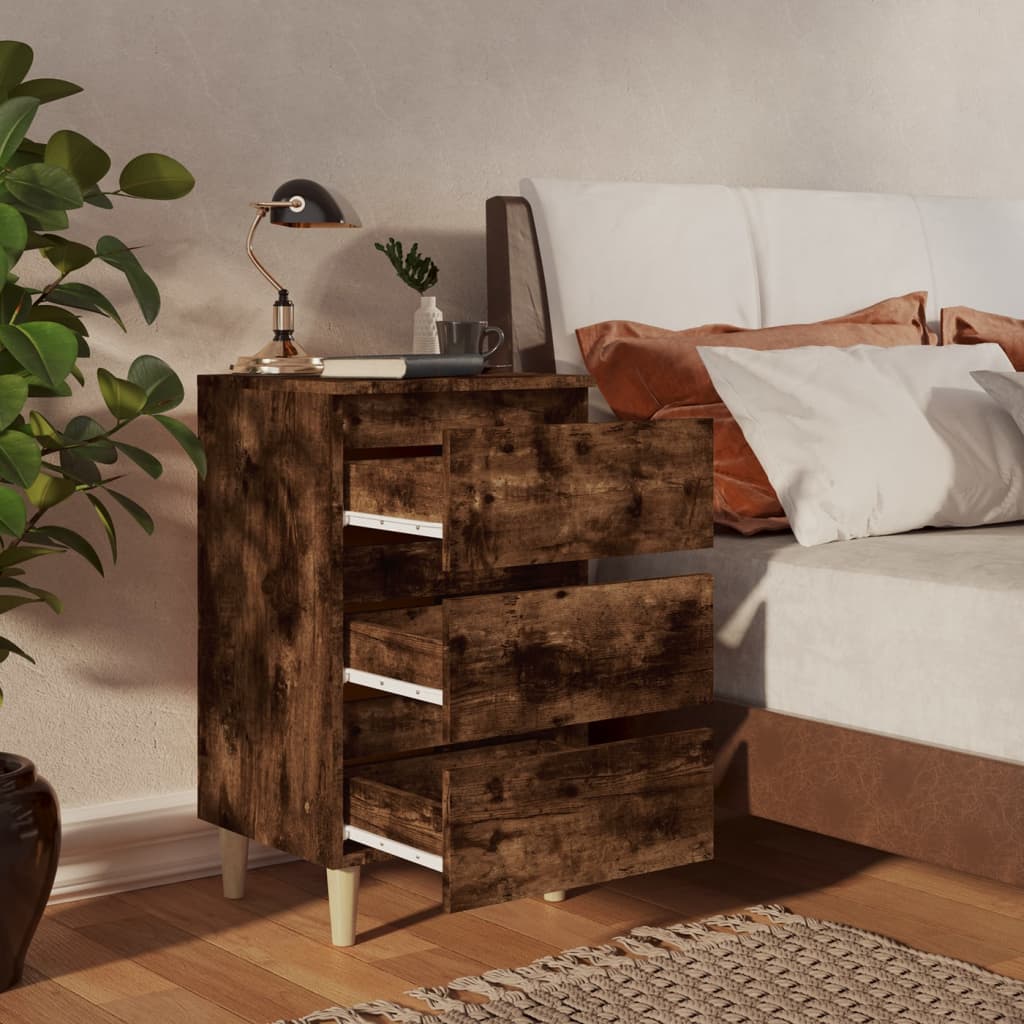 Nachtkastje met houten poten 40x35x69 cm gerookt eikenkleurig Nachtkastjes | Creëer jouw Trendy Thuis | Gratis bezorgd & Retour | Trendy.nl