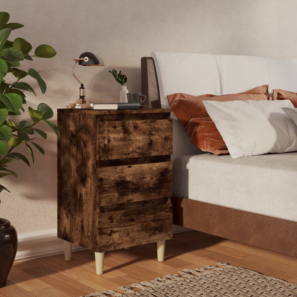 Nachtkastje met houten poten 40x35x69 cm gerookt eikenkleurig Nachtkastjes | Creëer jouw Trendy Thuis | Gratis bezorgd & Retour | Trendy.nl