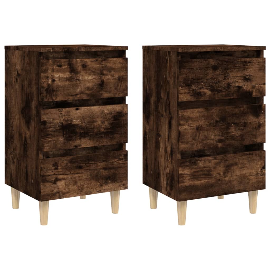 Nachtkastjes 2 st met houten poten 40x35x69 cm gerookt eiken Nachtkastjes | Creëer jouw Trendy Thuis | Gratis bezorgd & Retour | Trendy.nl