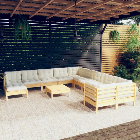 12-delige Loungeset met crèmekleurig kussens grenenhout Tuinsets | Creëer jouw Trendy Thuis | Gratis bezorgd & Retour | Trendy.nl