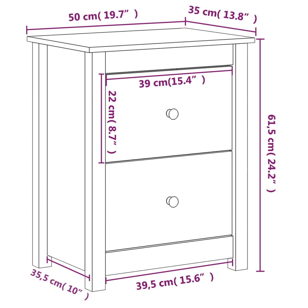 Nachtkastje 50x35x61,5 cm massief grenenhout wit Nachtkastjes | Creëer jouw Trendy Thuis | Gratis bezorgd & Retour | Trendy.nl