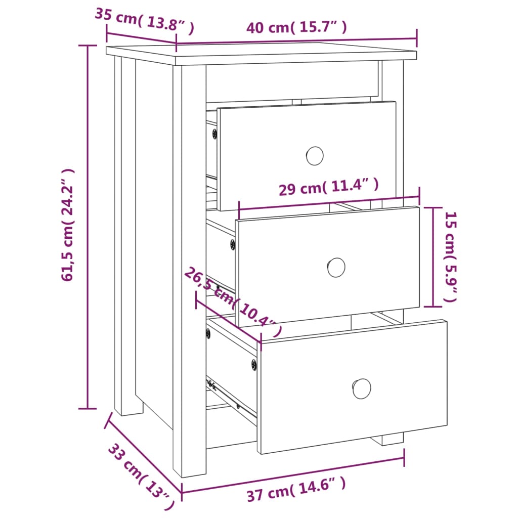 Nachtkastjes 2 st 40x35x61,5 cm massief grenenhout wit Nachtkastjes | Creëer jouw Trendy Thuis | Gratis bezorgd & Retour | Trendy.nl