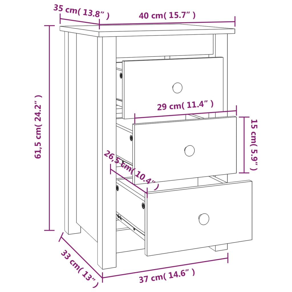 Nachtkastje 40x35x61,5 cm massief grenenhout grijs Nachtkastjes | Creëer jouw Trendy Thuis | Gratis bezorgd & Retour | Trendy.nl