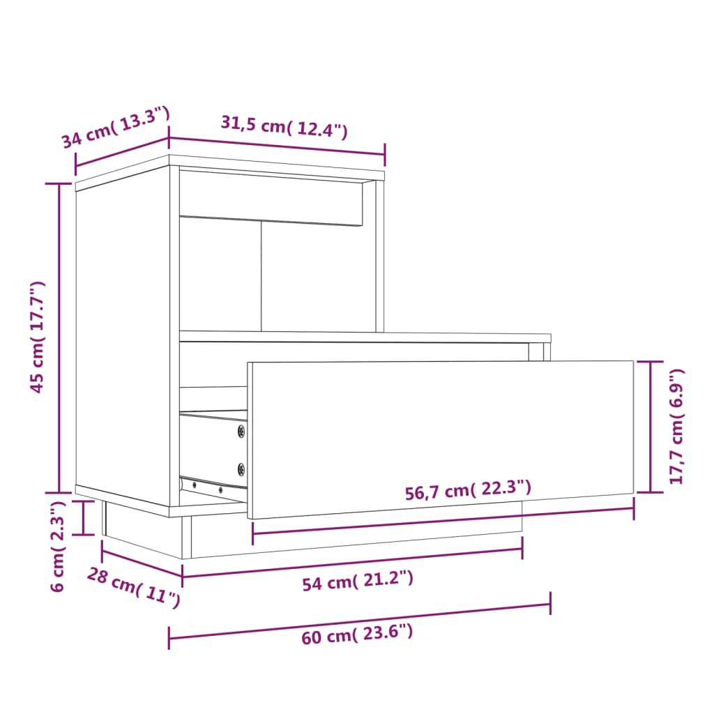 Nachtkastje 60x34x51 cm massief grenenhout Nachtkastjes | Creëer jouw Trendy Thuis | Gratis bezorgd & Retour | Trendy.nl