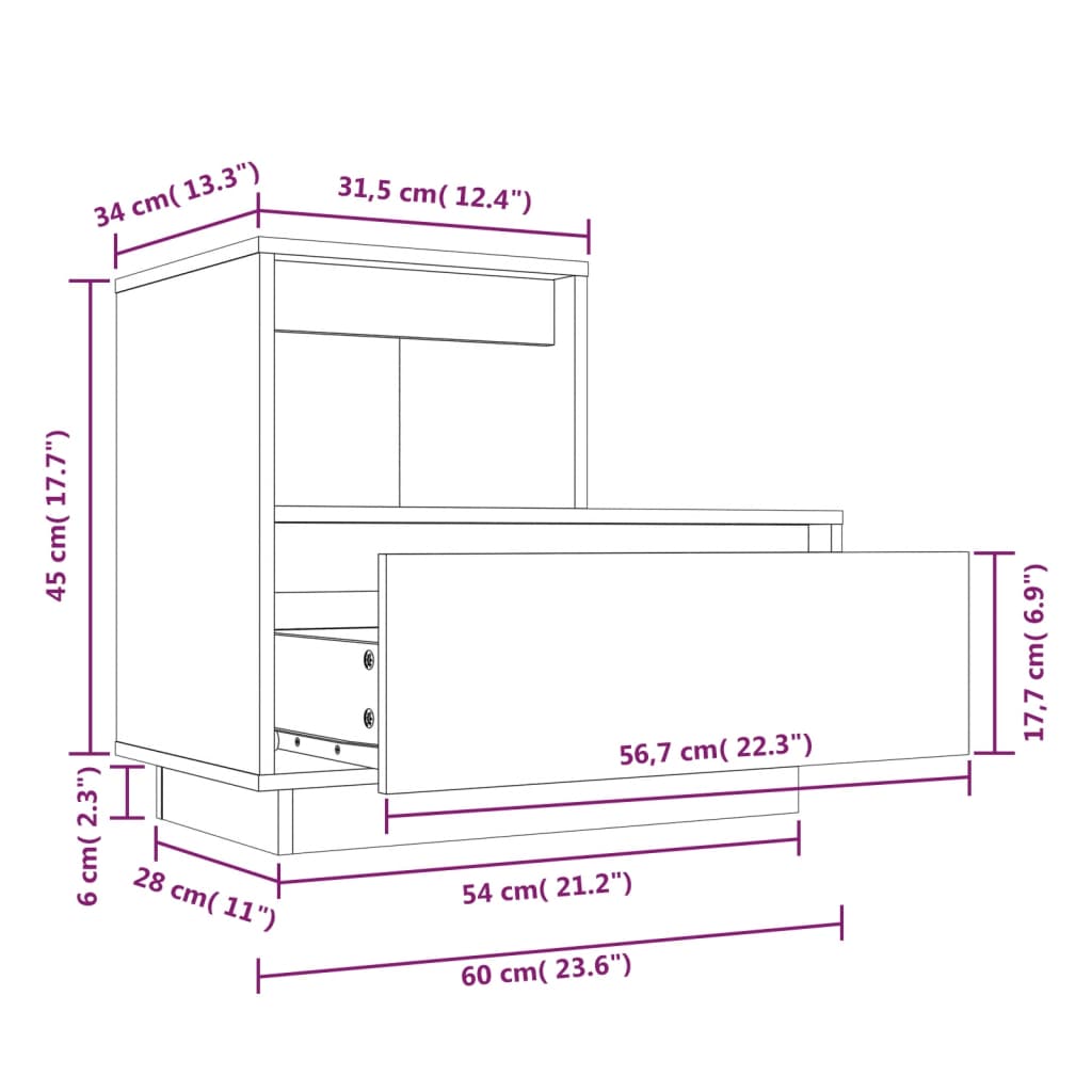 Nachtkastje 60x34x51 cm massief grenenhout wit Nachtkastjes | Creëer jouw Trendy Thuis | Gratis bezorgd & Retour | Trendy.nl