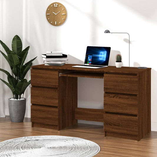 Stijlvol bureau van bewerkt hout in bruineikenkleur - afmetingen 140x50x77 cm Bureaus | Creëer jouw Trendy Thuis | Gratis bezorgd & Retour | Trendy.nl