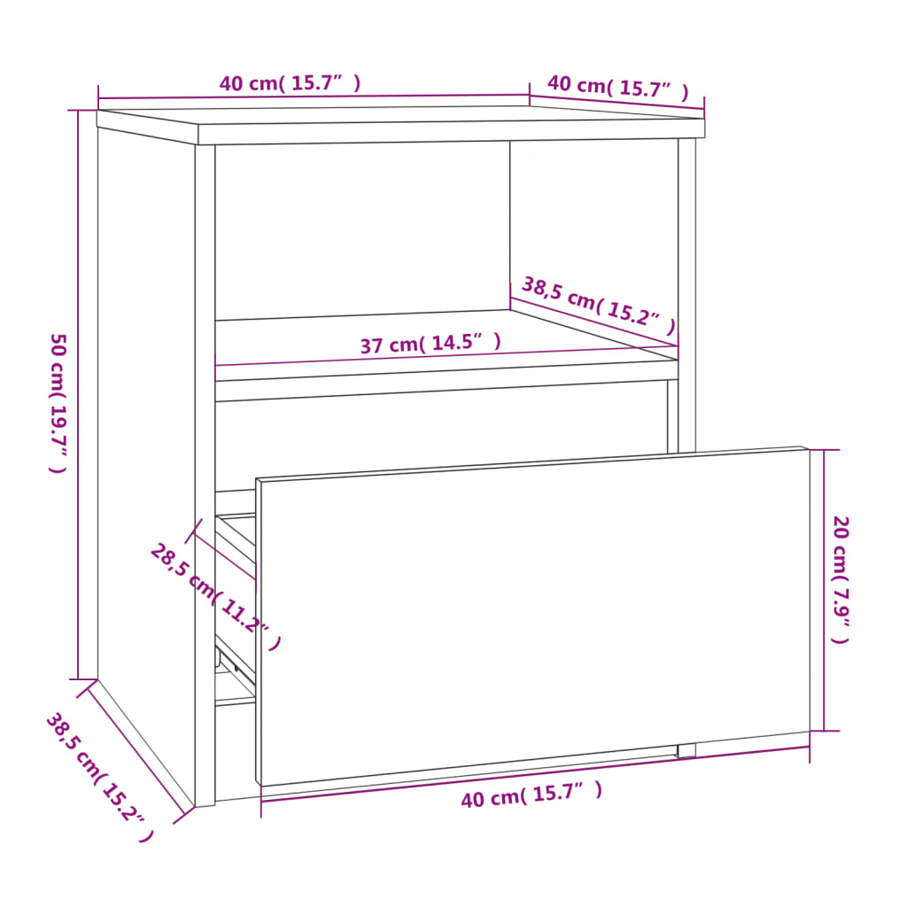 Nachtkastje 40x40x50 cm bewerkt hout gerookt eikenkleurig Nachtkastjes | Creëer jouw Trendy Thuis | Gratis bezorgd & Retour | Trendy.nl