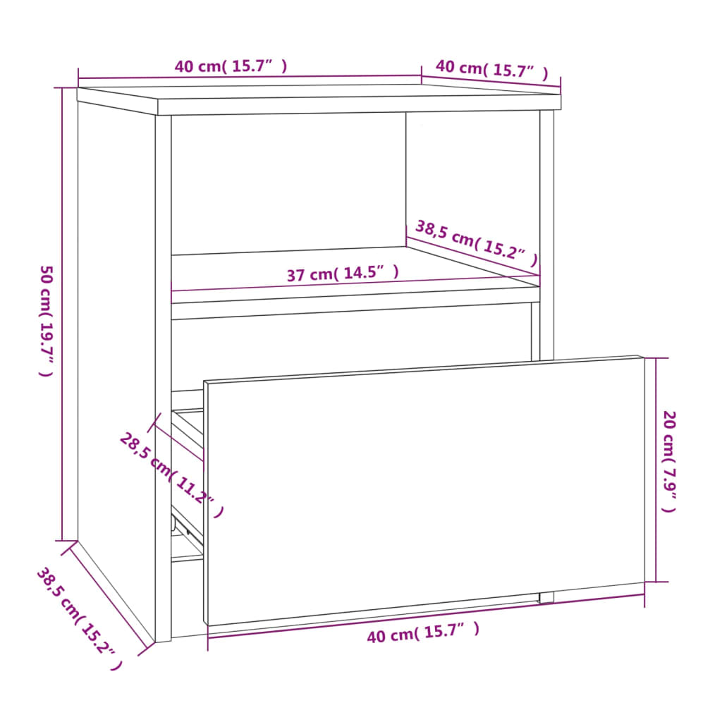 Nachtkastjes 2 st 40x40x50 cm bewerkt hout bruin eikenkleur Nachtkastjes | Creëer jouw Trendy Thuis | Gratis bezorgd & Retour | Trendy.nl