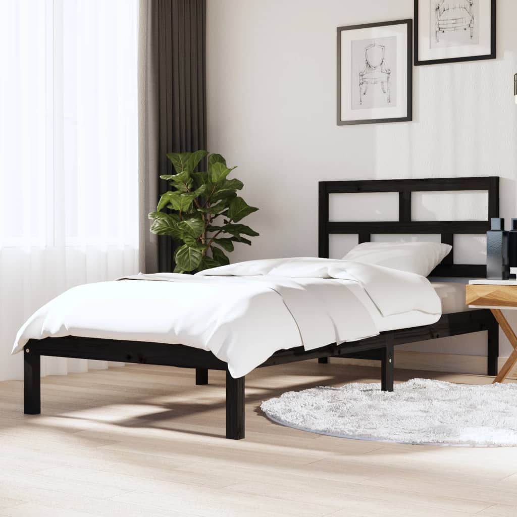 Massief houten bedframe in het zwart - 90x190 cm - 3FT Single grootte Bedden & bedframes | Creëer jouw Trendy Thuis | Gratis bezorgd & Retour | Trendy.nl