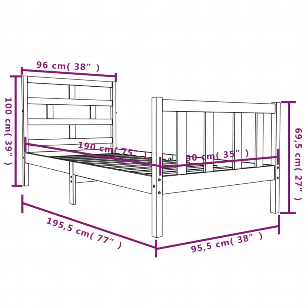 Bedframe massief grenenhout 90x190 cm Single Bedden & bedframes | Creëer jouw Trendy Thuis | Gratis bezorgd & Retour | Trendy.nl