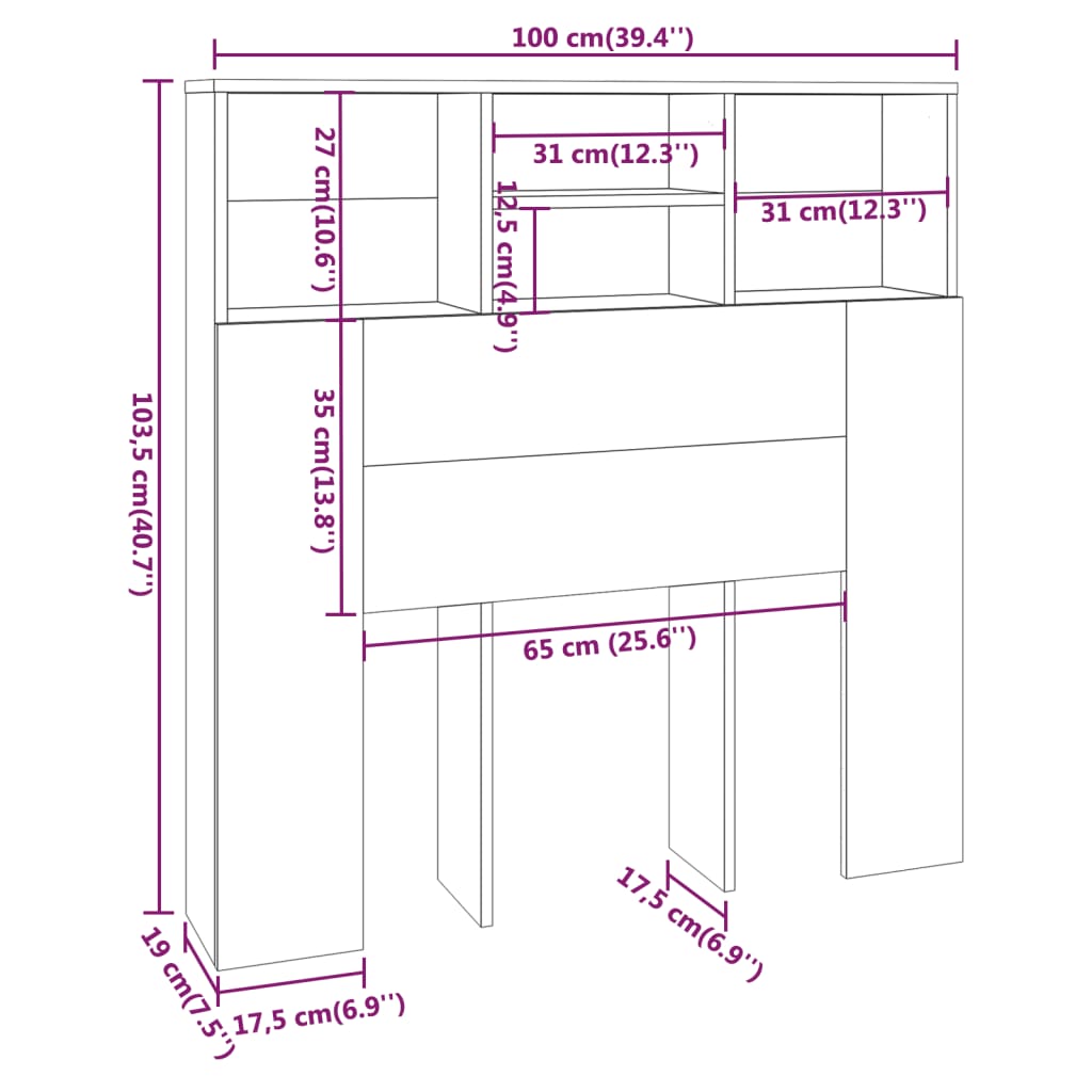 Hoofdbordkast 100x19x103,5 cm grijs sonoma eikenkleurig Hoofdborden en voetborden | Creëer jouw Trendy Thuis | Gratis bezorgd & Retour | Trendy.nl