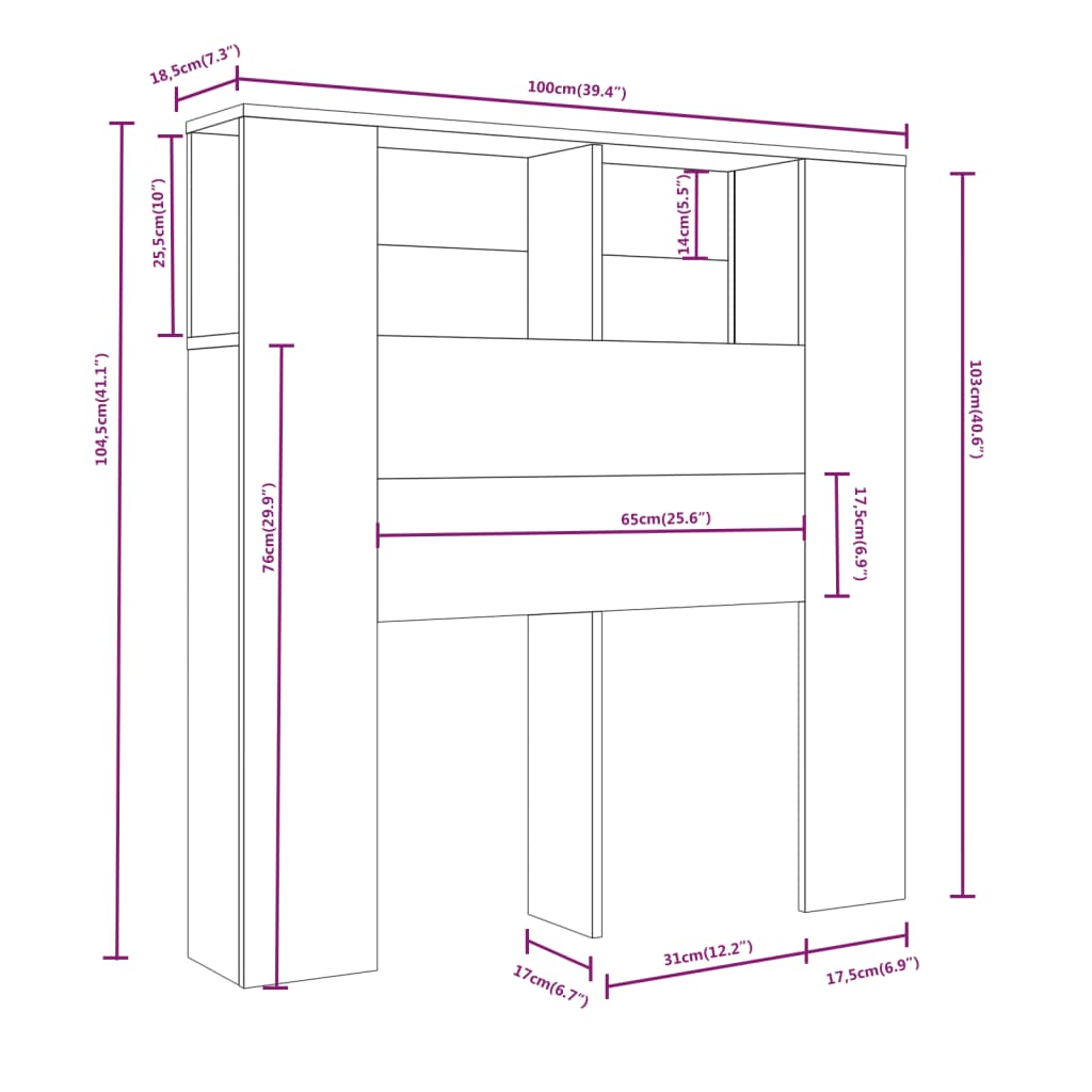 Hoofdbordkast 100x18,5x104,5 cm grijs sonoma eikenkleurig Hoofdborden en voetborden | Creëer jouw Trendy Thuis | Gratis bezorgd & Retour | Trendy.nl