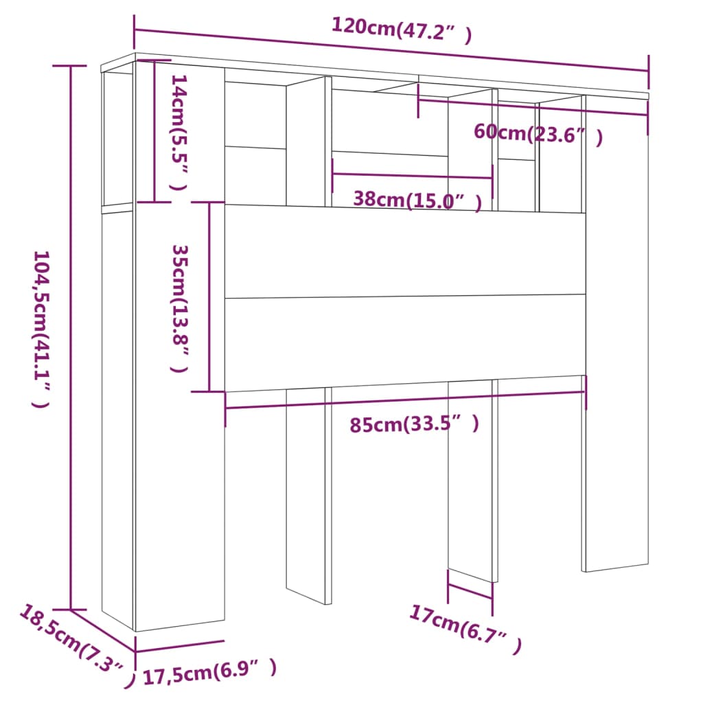 Hoofdbordkast 120x18,5x104,5 cm gerookt eikenkleurig Hoofdborden en voetborden | Creëer jouw Trendy Thuis | Gratis bezorgd & Retour | Trendy.nl