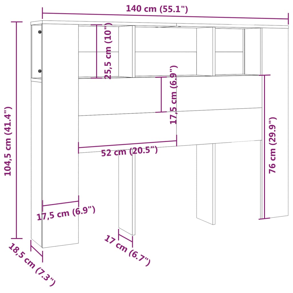 Hoofdbordkast 140x18,5x104,5 cm gerookt eikenkleurig Hoofdborden en voetborden | Creëer jouw Trendy Thuis | Gratis bezorgd & Retour | Trendy.nl