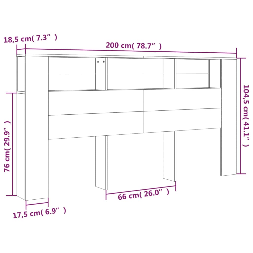 Hoofdbordkast 200x18,5x104,5 cm grijs sonoma eikenkleurig Hoofdborden en voetborden | Creëer jouw Trendy Thuis | Gratis bezorgd & Retour | Trendy.nl