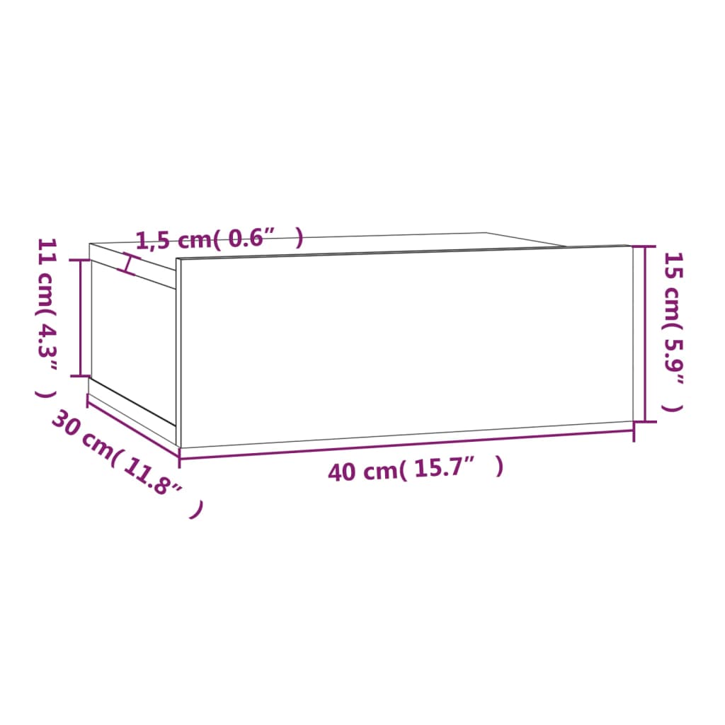 Nachtkastje zwevend 40x30x15 cm bewerkt hout gerookt eikenkleur Nachtkastjes | Creëer jouw Trendy Thuis | Gratis bezorgd & Retour | Trendy.nl