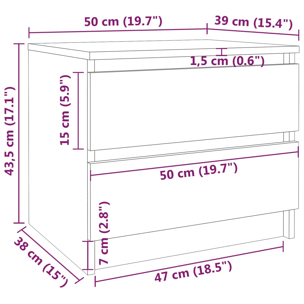 Nachtkastje 50x39x43,5 cm bewerkt hout gerookt eikenkleurig Nachtkastjes | Creëer jouw Trendy Thuis | Gratis bezorgd & Retour | Trendy.nl