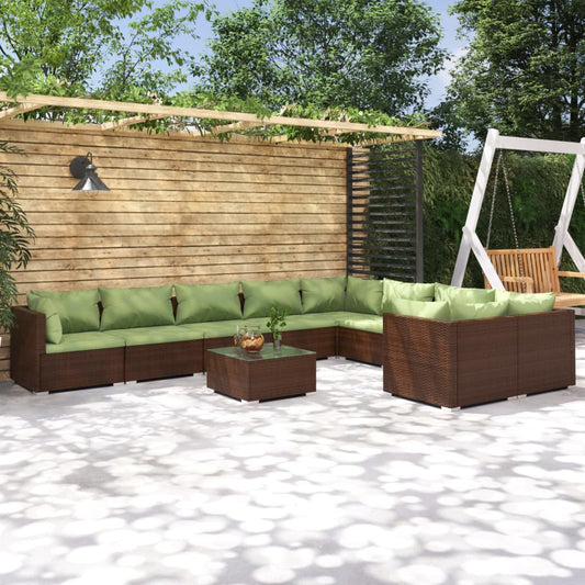 10-delige Loungeset met kussens poly rattan bruin Tuinsets | Creëer jouw Trendy Thuis | Gratis bezorgd & Retour | Trendy.nl