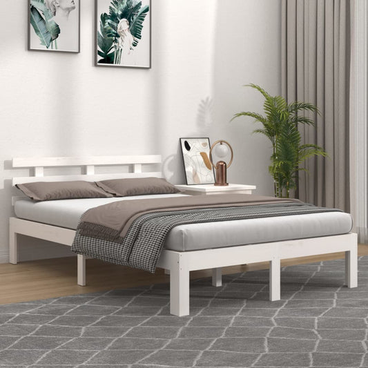 Luxe en stijlvol bedframe van massief hout in wit - 150x200 cm, King Size