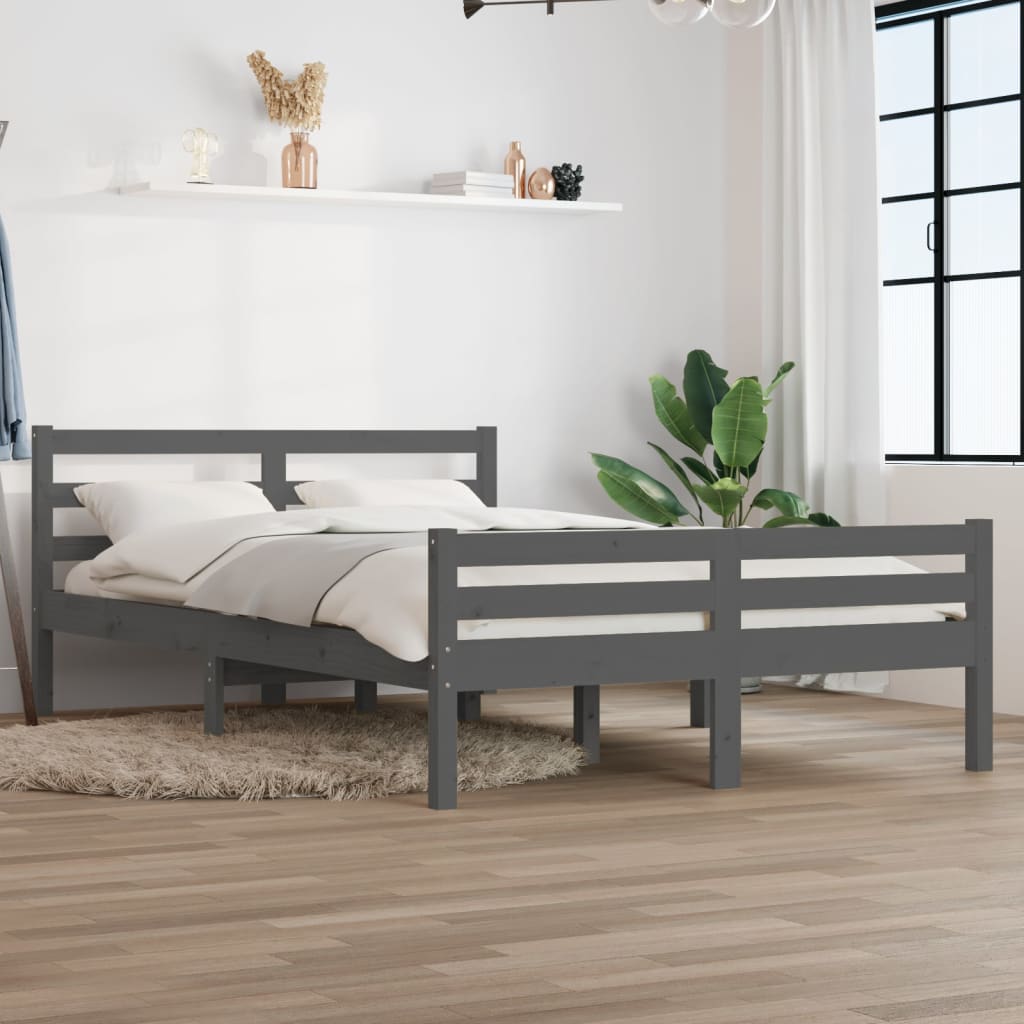 Bedframe massief hout grijs 140x200 cm Bedden & bedframes | Creëer jouw Trendy Thuis | Gratis bezorgd & Retour | Trendy.nl