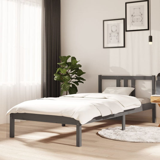 Bedframe massief hout grijs 90x200 cm Bedden & bedframes | Creëer jouw Trendy Thuis | Gratis bezorgd & Retour | Trendy.nl