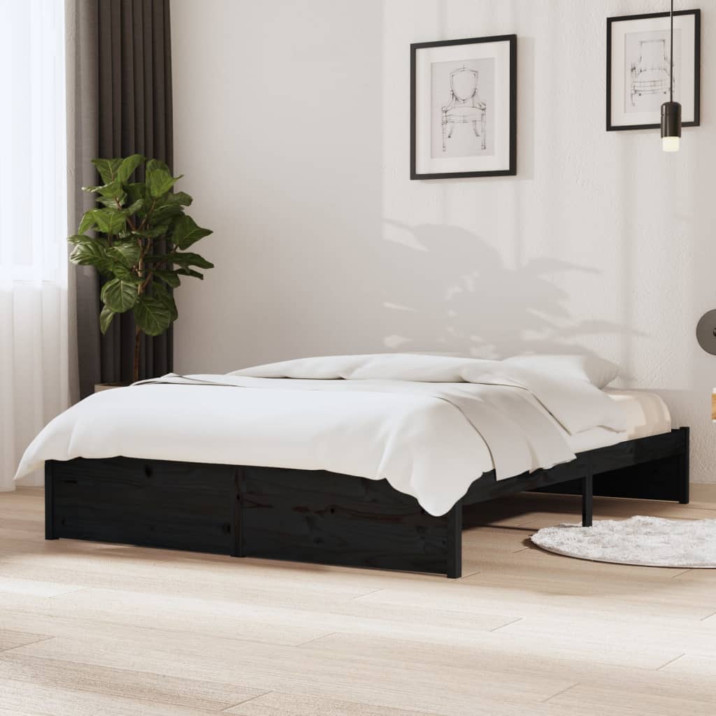 Bedframe massief hout zwart 140x200 cm Bedden & bedframes | Creëer jouw Trendy Thuis | Gratis bezorgd & Retour | Trendy.nl